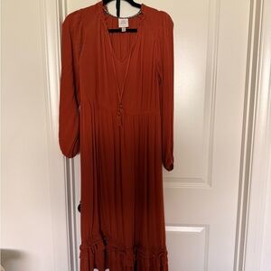 Rust Long Sleeve Boho Midi Dress